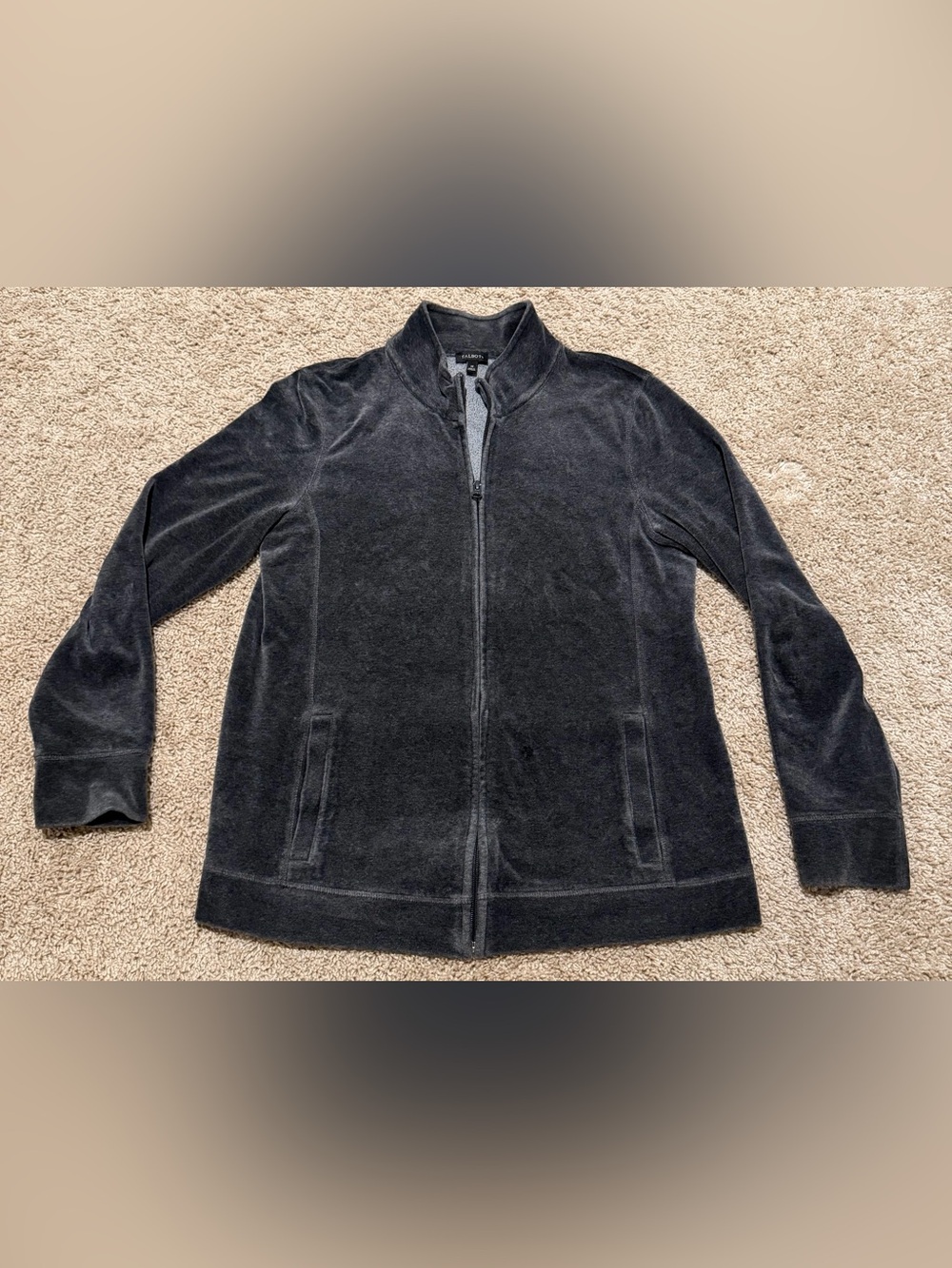 Talbots Jacket Womens Medium Gray Soft Velvet Velour Full Zip Mock Neck Pockets